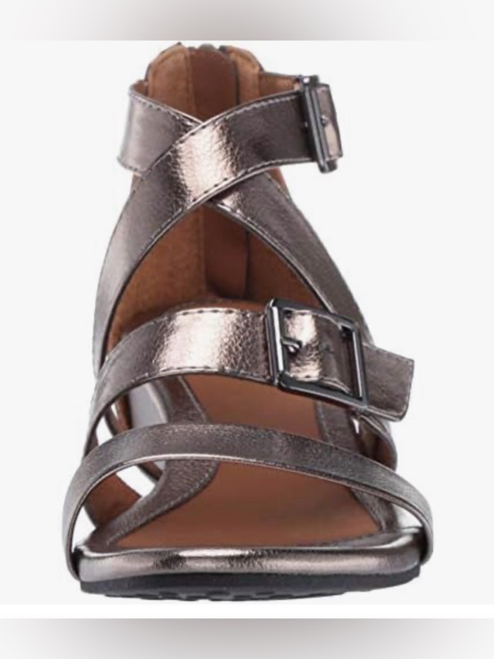 Euro Soft 1.5” Wedge Gladiator Sandal in Pewter Faux-Leather w Back Zip (Sz 10) - Picture 5 of 11